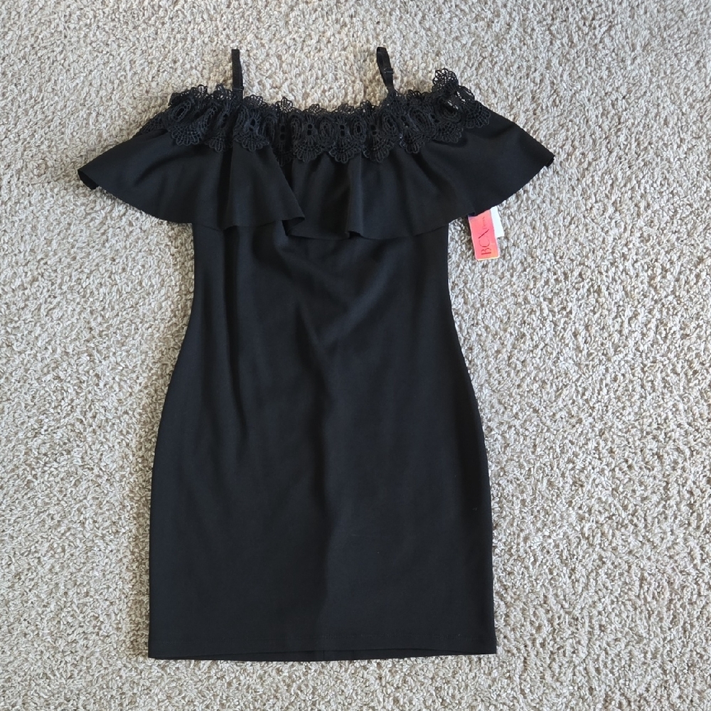 BCX Black Ruffled Off-Shoulder Bodycon Mini Dress Lbd Little Black Dress 5 Lace